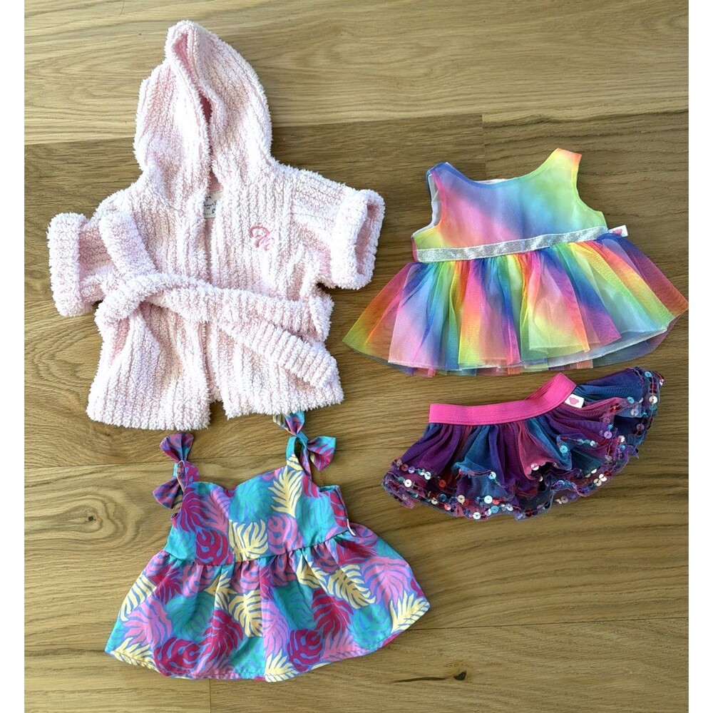 Build a Bear Girl Clothes Outfits Set of 4 Bathrobe Rainbow Party Dresses Skirt
